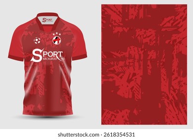 Dieses Fußball-Shirt hat eine einfache rote Farbe und ist mit einem interessanten grafischen Muster gestaltet, ähnlich dem Hemd im vorherigen Bild, aber mit einer anderen Farbe.