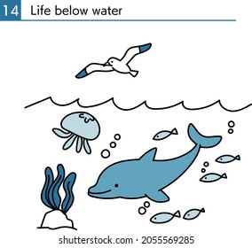 This is the Fourteenth illustration of the SDGs aiming for a sustainable society.