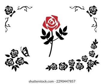 This frame features an illustration of a single red rose and a silhouette of a rose.