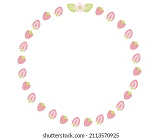 This is a frame illustration of strawberry leaves, flowers, and fruits.