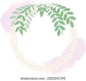 This is a framed illustration of a circle of white wisteria flowers.