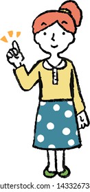 This is a full-body illustration of a ponytail woman that represents emotions.