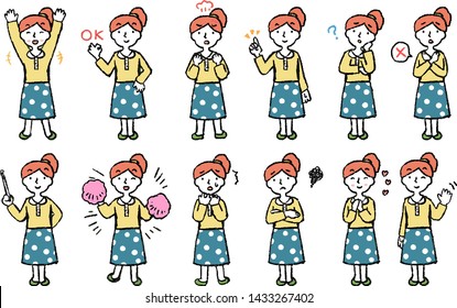 This is a full-body illustration of a ponytail woman that represents emotions.