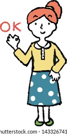 This is a full-body illustration of a ponytail woman that represents emotions.