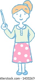 This is a full-body illustration of a ponytail woman that represents emotions.
