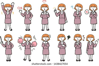 This is a full-length illustration of a cute business woman that expresses emotions.