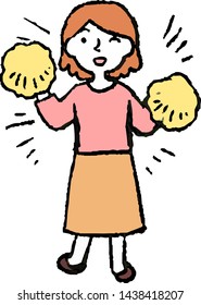 This is a full-length illustration of a woman in a skirt that expresses emotions.