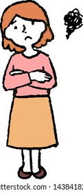 This is a full-length illustration of a woman in a skirt that expresses emotions.