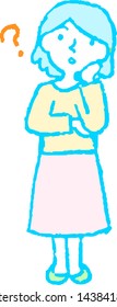 This is a full-length illustration of a woman in a skirt that expresses emotions.
