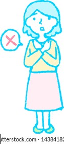 This is a full-length illustration of a woman in a skirt that expresses emotions.