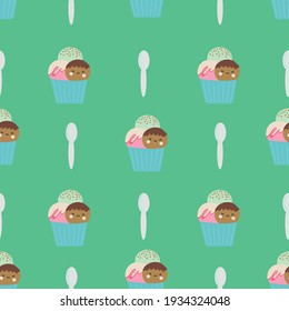 "This fun and cheerful kawaii pattern is filled with cute and colorful cakes and ice cream with adorable smiles. This print is part of my Sweets are Sweet collection. 