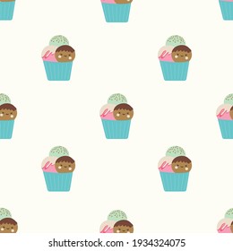 "This fun and cheerful kawaii pattern is filled with cute and colorful cakes and ice cream with adorable smiles. This print is part of my Sweets are Sweet collection. 