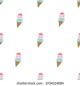 "This fun and cheerful kawaii pattern is filled with cute and colorful cakes and ice cream with adorable smiles. This print is part of my Sweets are Sweet collection. 