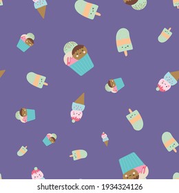 "This fun and cheerful kawaii pattern is filled with cute and colorful cakes and ice cream with adorable smiles. This print is part of my Sweets are Sweet collection. 