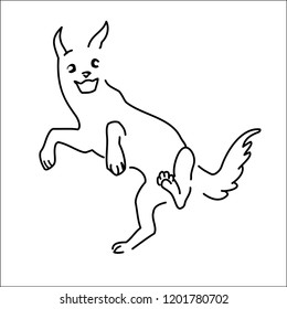 This fun, colorful illustration depicts a silly, cheerful dog. The cheerfulness of the dog must improve the mood of the viewer. White and black colour are used.