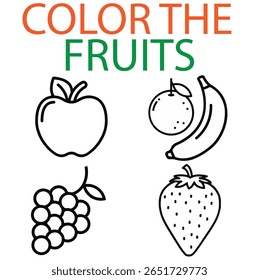 This fun and educational "Color the Fruits" worksheet is perfect for kids to learn fruit names while enhancing their coloring skills.