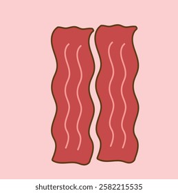 This fun illustration features two crispy strips of bacon, perfectly rendered with a golden-brown color and subtle wavy details that highlight their deliciously crunchy texture.