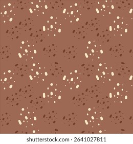 This fun seamless pattern showcases an array of whimsical animal shapes and vibrant dot designs on a warm brown background. Ideal for children's activities and creations.