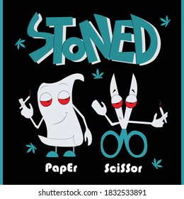 This is a funny cartoon illustration of a game 'Stone Paper Scissor'