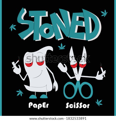 This is a funny cartoon illustration of a game 'Stone Paper Scissor'