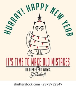 This funny cat adds a touch of humor to your holiday spirit while enchanting you with its cuteness. A great choice for use in Christmas cards, posters, or other creative projects