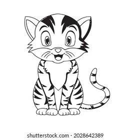 este es un gato gracioso, loco, coloreado con un ejemplo.uso para colorear libro, dibujar.caricatura, aislado en una ilustración portadora de fondo blanco. 