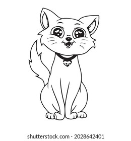 this is funny crazy,insane,coloring cat with an example.use for coloring book,drawing.cartoon character,isolated on white beckground vector illustration. 