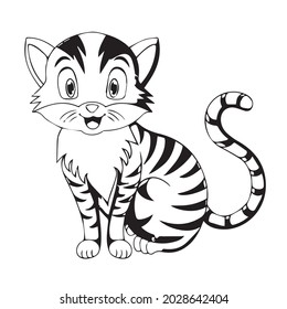 this is funny crazy,insane,coloring cat with an example.use for coloring book,drawing.cartoon character,isolated on white beckground vector illustration. 