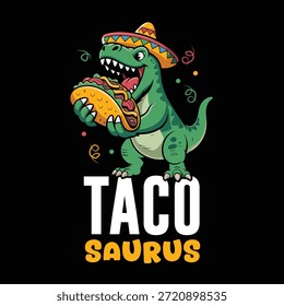 This funny t-shirt design combines a playful dinosaur character with a taco-inspired concept, creating a lighthearted and festive visual perfect for celebrations. The humorous theme connects food enjoyment and pop culture, making it suitable for Cinco de Mayo events, casual gatherings, or everyday wear.