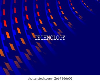 Este fundo futurista apresenta um padrão de onda dinâmica em azul gradiente acentuado com segmentos retangulares multicoloridos brilhantes que formam um efeito visual móvel.