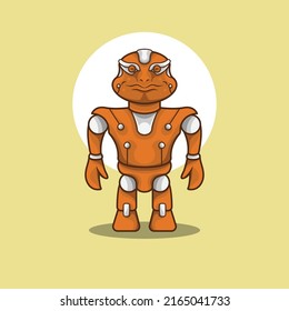 Este es un diseño futurista, fresco y único de robot de rana humanoide mascota mecha