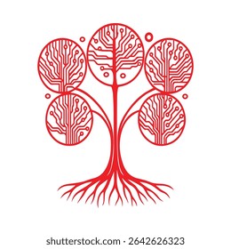This futuristic tree illustration integrates circuit-like branches and roots, reflecting the evolution of technology. Great for tech branding, infographics, and digital design