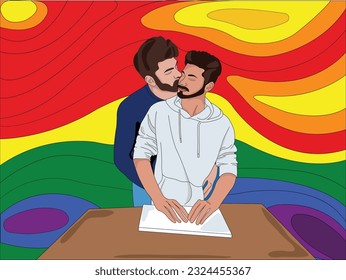 Esta pareja gay vectorial ilustración celebra el amor, la igualdad y la libertad de expresar la propia identidad. Sirve como representación visual de la comunidad LGBTQ+.