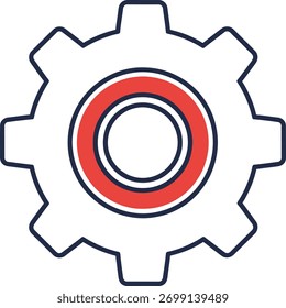 Este ícone de engrenagem, isolado sobre um fundo branco, simboliza configurações, opções ou processos mecânicos. Seu design limpo o torna versátil para várias aplicações.