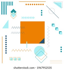 Dieses geometrische Design besteht aus Kreisel-, Quadrat- und Linienobjekten