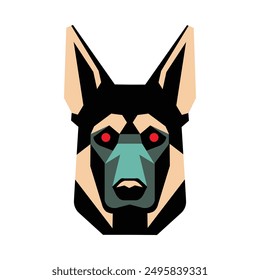 This geometric dog vector features bold lines and vibrant colors in a modern design. Perfect for logos, posters, and apparel, it combines contemporary art with a striking, majestic canine presence. 