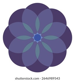 Este é um padrão floral geométrico composto de formas circulares sobrepostas dispostas em simetria radial. O design cria uma flor em camadas. Ideal para uso em arte, padrões têxteis, logotipo ou mandala.