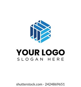 this is a geometric logo of hexagonal shape in blue colors that can be used for tech company logo
