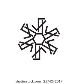 This geometric logo resembles a snowflake with a hexagonal core and six symmetrical branches. Its clean, minimalist design reflects modernity, innovation, and professionalism.