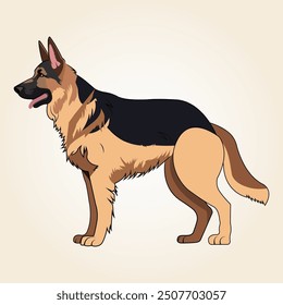 This German Shepherd Dog vector illustration showcases the breed's distinctive features with precision and artistry. The design captures the strong, intelligent expression and athletic build character