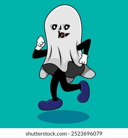This ghost mascot vector design on a blue background is perfect for Halloween and more.