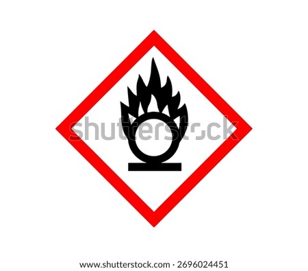 This is a GHS symbol indicating oxidizing substances icon. Hazard sign oxidizing gas with red rhombus frame vector design and illustration.
