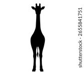 This giraffe silhouette shows a front view of a giraffe standing tall. The giraffe silhouette is facing forward with its long neck reaching up high. You can see the giraffe silhouette.