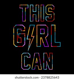 "This girl can" for printing, colorful letters, sports shirt style vector