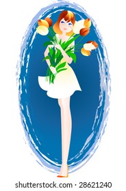 This is the girl - graduate of college with a bouquet of tulips