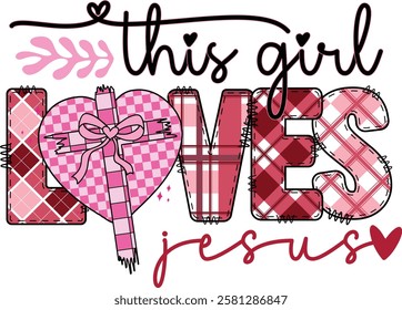 This Girl Loves Jesus - Retro Christian Valentine t-shirt design, Valentine t-shirt design, Retro Religious Valentine png, Happy Valentine's day T-shirt Design, Jesus T-shirt Design