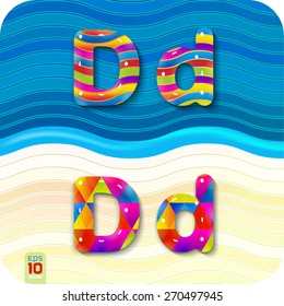 This glossy, multicolored letters. A set of alphabetic, uppercase "D" and lowercase "d". With polygonal and wave structure. The rest of numbers and letters of the alphabet in my portfolio. 