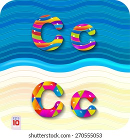 This glossy, multicolored letters. A set of alphabetic, uppercase "C" and lowercase "c". With polygonal and wave structure. The rest of numbers and letters of the alphabet in my portfolio. 