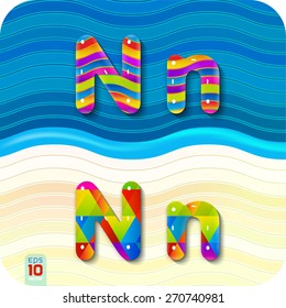 This glossy, multicolored letters. A set of alphabetic, uppercase "N" and lowercase "n". With polygonal and wave structure. The rest of numbers and letters of the alphabet in my portfolio. 
