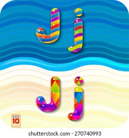This glossy, multicolored letters. A set of alphabetic, uppercase "J" and lowercase "j". With polygonal and wave structure. The rest of numbers and letters of the alphabet in my portfolio. 